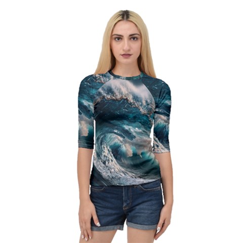 Tsunami Waves Ocean Sea Water Rough Seas Quarter Sleeve Raglan Tee by Wegoenart