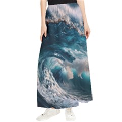 Tsunami Waves Ocean Sea Water Rough Seas Maxi Chiffon Skirt by Wegoenart