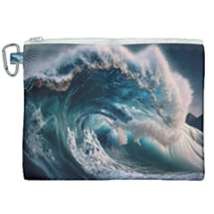 Tsunami Waves Ocean Sea Water Rough Seas Canvas Cosmetic Bag (xxl) by Wegoenart