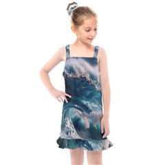 Tsunami Waves Ocean Sea Water Rough Seas Kids  Overall Dress by Wegoenart