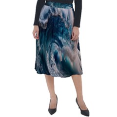 Tsunami Waves Ocean Sea Water Rough Seas Classic Velour Midi Skirt  by Wegoenart