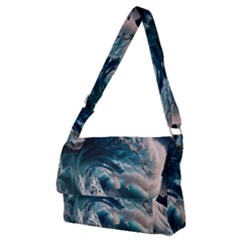 Tsunami Waves Ocean Sea Water Rough Seas Full Print Messenger Bag (m) by Wegoenart