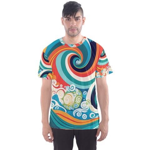 Waves Ocean Sea Abstract Whimsical Abstract Art 2 Men s Sport Mesh Tee by Wegoenart