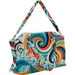 Waves Ocean Sea Abstract Whimsical Abstract Art 2 Canvas Crossbody Bag by Wegoenart