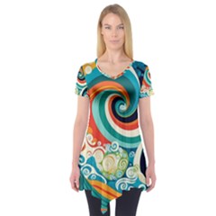 Waves Ocean Sea Abstract Whimsical Abstract Art 2 Short Sleeve Tunic  by Wegoenart