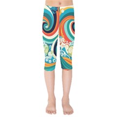 Waves Ocean Sea Abstract Whimsical Abstract Art 2 Kids  Capri Leggings  by Wegoenart