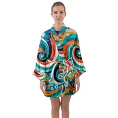 Waves Ocean Sea Abstract Whimsical Abstract Art 2 Long Sleeve Satin Kimono by Wegoenart