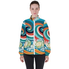 Waves Ocean Sea Abstract Whimsical Abstract Art 2 Women s High Neck Windbreaker by Wegoenart