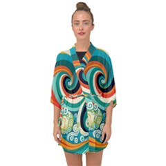 Waves Ocean Sea Abstract Whimsical Abstract Art 2 Half Sleeve Chiffon Kimono by Wegoenart