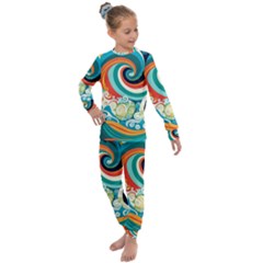 Waves Ocean Sea Abstract Whimsical Abstract Art 2 Kids  Long Sleeve Set  by Wegoenart