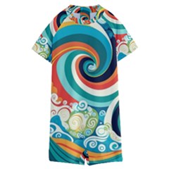 Waves Ocean Sea Abstract Whimsical Abstract Art 2 Kids  Boyleg Half Suit Swimwear by Wegoenart