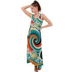 Waves Ocean Sea Abstract Whimsical Abstract Art 2 V-neck Chiffon Maxi Dress by Wegoenart