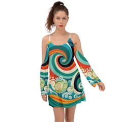 Waves Ocean Sea Abstract Whimsical Abstract Art 2 Boho Dress by Wegoenart