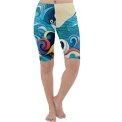 Waves Ocean Sea Abstract Whimsical Abstract Art 5 Cropped Leggings  by Wegoenart