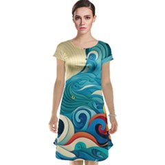 Waves Ocean Sea Abstract Whimsical Abstract Art 5 Cap Sleeve Nightdress by Wegoenart