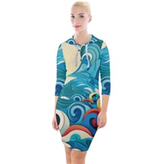 Waves Ocean Sea Abstract Whimsical Abstract Art 5 Quarter Sleeve Hood Bodycon Dress by Wegoenart