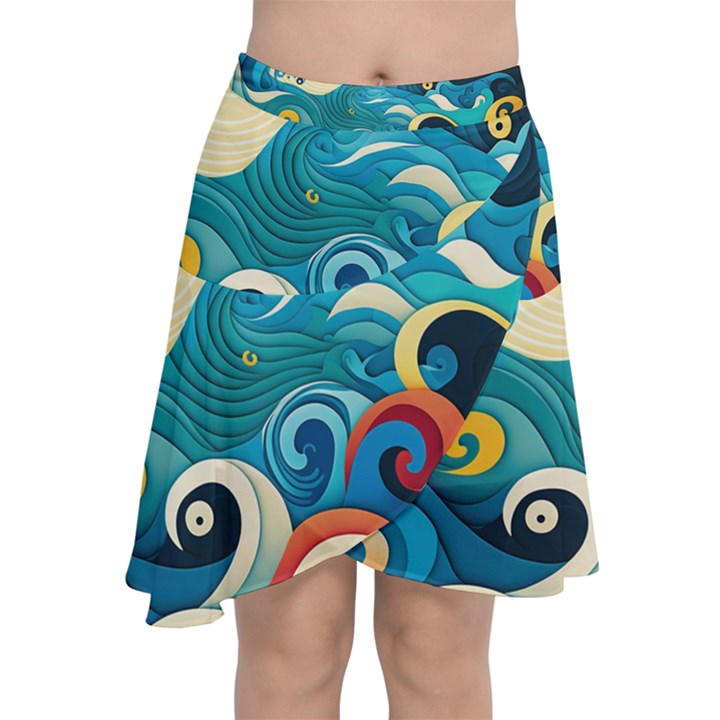 Waves Ocean Sea Abstract Whimsical Abstract Art 5 Chiffon Wrap Front Skirt