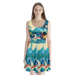 Waves Ocean Sea Abstract Whimsical Abstract Art 5 Split Back Mini Dress  by Wegoenart