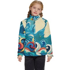 Waves Ocean Sea Abstract Whimsical Abstract Art 5 Kids  Puffer Bubble Jacket Coat