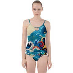 Waves Ocean Sea Abstract Whimsical Abstract Art 5 Cut Out Top Tankini Set by Wegoenart