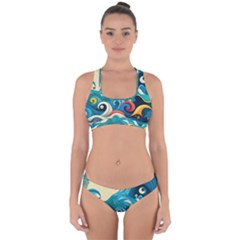 Waves Ocean Sea Abstract Whimsical Abstract Art 5 Cross Back Hipster Bikini Set by Wegoenart