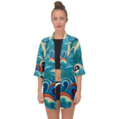 Waves Ocean Sea Abstract Whimsical Abstract Art 5 Open Front Chiffon Kimono by Wegoenart