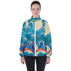 Waves Ocean Sea Abstract Whimsical Abstract Art 5 Women s High Neck Windbreaker by Wegoenart