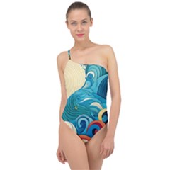 Waves Ocean Sea Abstract Whimsical Abstract Art 5 Classic One Shoulder Swimsuit by Wegoenart