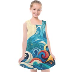 Waves Ocean Sea Abstract Whimsical Abstract Art 5 Kids  Cross Back Dress by Wegoenart