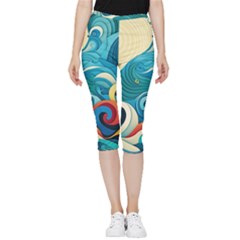 Waves Ocean Sea Abstract Whimsical Abstract Art 5 Inside Out Lightweight Velour Capri Leggings  by Wegoenart