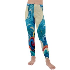 Waves Ocean Sea Abstract Whimsical Abstract Art 5 Kids  Lightweight Velour Leggings by Wegoenart