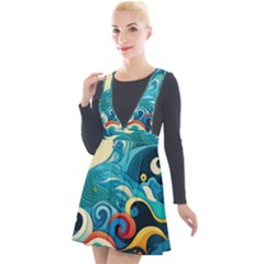 Waves Ocean Sea Abstract Whimsical Abstract Art 5 Plunge Pinafore Velour Dress by Wegoenart