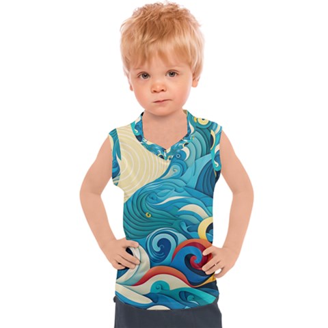 Waves Ocean Sea Abstract Whimsical Abstract Art 5 Kids  Sport Tank Top by Wegoenart