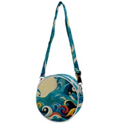 Waves Ocean Sea Abstract Whimsical Abstract Art 5 Crossbody Circle Bag by Wegoenart