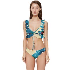 Waves Ocean Sea Abstract Whimsical Abstract Art 5 Low Cut Ruffle Edge Bikini Set by Wegoenart