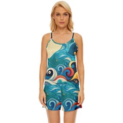 Waves Ocean Sea Abstract Whimsical Abstract Art 5 Satin Pajama Short Set by Wegoenart