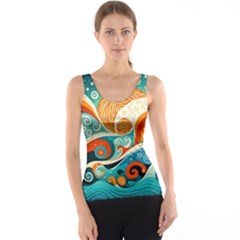 Waves Ocean Sea Abstract Whimsical Abstract Art 4 Tank Top by Wegoenart