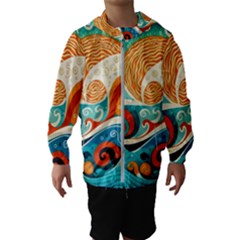 Waves Ocean Sea Abstract Whimsical Abstract Art 4 Kids  Hooded Windbreaker by Wegoenart