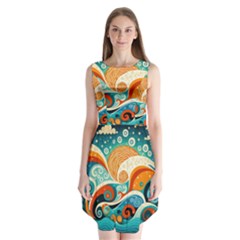 Waves Ocean Sea Abstract Whimsical Abstract Art 4 Sleeveless Chiffon Dress   by Wegoenart