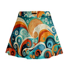 Waves Ocean Sea Abstract Whimsical Abstract Art 4 Mini Flare Skirt by Wegoenart