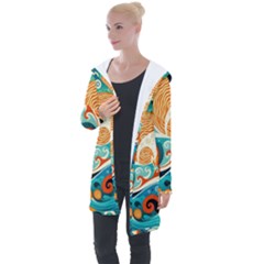 Waves Ocean Sea Abstract Whimsical Abstract Art 4 Longline Hooded Cardigan by Wegoenart