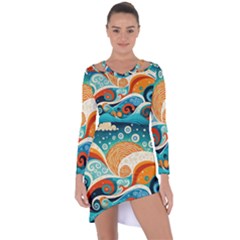 Waves Ocean Sea Abstract Whimsical Abstract Art 4 Asymmetric Cut-out Shift Dress by Wegoenart