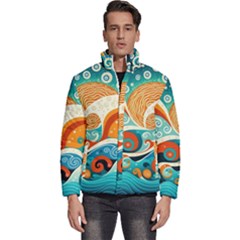 Waves Ocean Sea Abstract Whimsical Abstract Art 4 Men s Puffer Bubble Jacket Coat by Wegoenart