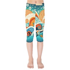 Waves Ocean Sea Abstract Whimsical Abstract Art 4 Kids  Capri Leggings  by Wegoenart