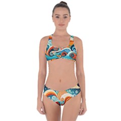 Waves Ocean Sea Abstract Whimsical Abstract Art 4 Criss Cross Bikini Set by Wegoenart