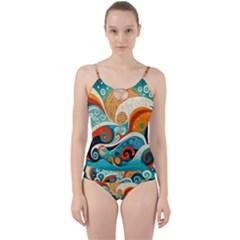 Waves Ocean Sea Abstract Whimsical Abstract Art 4 Cut Out Top Tankini Set by Wegoenart