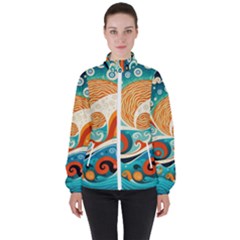 Waves Ocean Sea Abstract Whimsical Abstract Art 4 Women s High Neck Windbreaker by Wegoenart