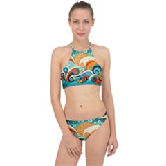 Waves Ocean Sea Abstract Whimsical Abstract Art 4 Racer Front Bikini Set