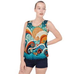 Waves Ocean Sea Abstract Whimsical Abstract Art 4 Bubble Hem Chiffon Tank Top by Wegoenart