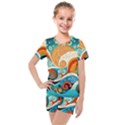 Waves Ocean Sea Abstract Whimsical Abstract Art 4 Kids  Mesh Tee and Shorts Set View1